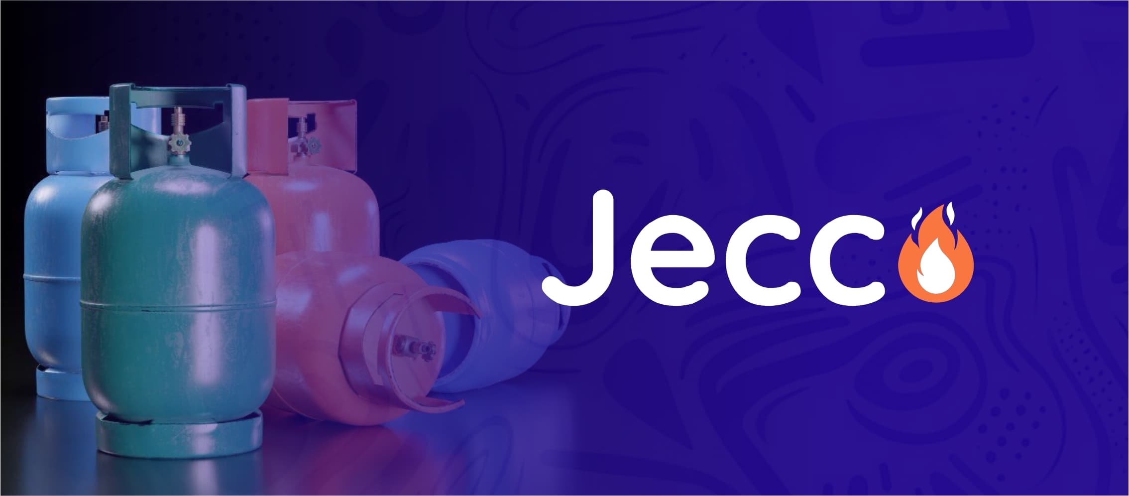 Jecco brand banner with cooking gas cylinders